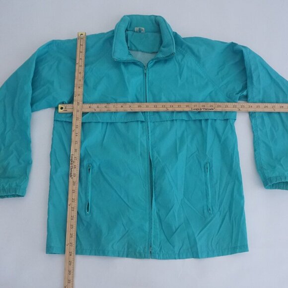 Vintage '80S Brooks Teal Nylon Stowaway Hood Zip Up Waterproof Rain Jacket L - Picture 3 of 10